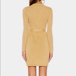 Free people Metallic Gold Yellow long sleeve Belted Sweater Dress M